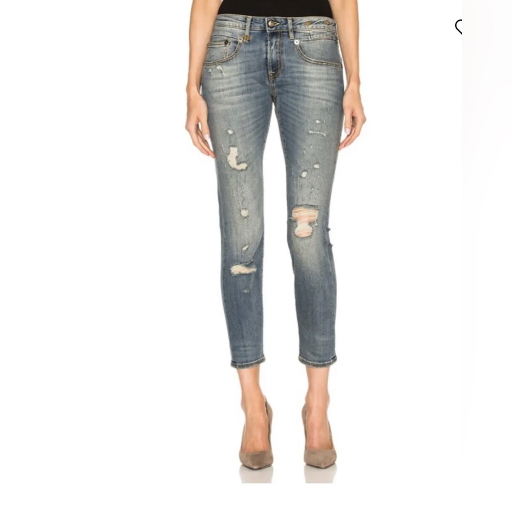 R13 Womens Boy Skinny Jeans Vintage Crashing Blue 26.